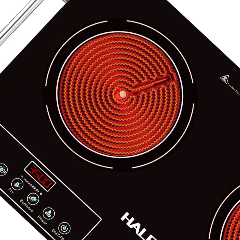 Plită Ceramica HALEY, 2 Ochiuri – 3500W, Geam Cristal Negru, Timer, Control Tactil, Oprire Automată